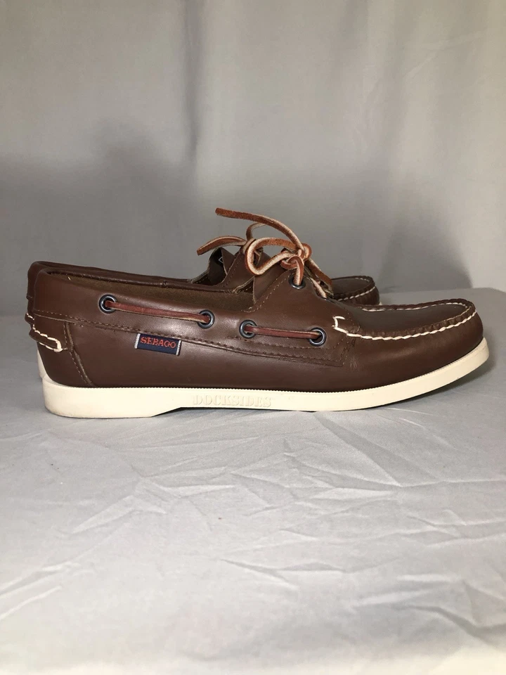 Sebago Docksides Mujer 8N Cuero Marrón Moc Puntera Barco Cubierta Portland Cuero Foto 2 de 4