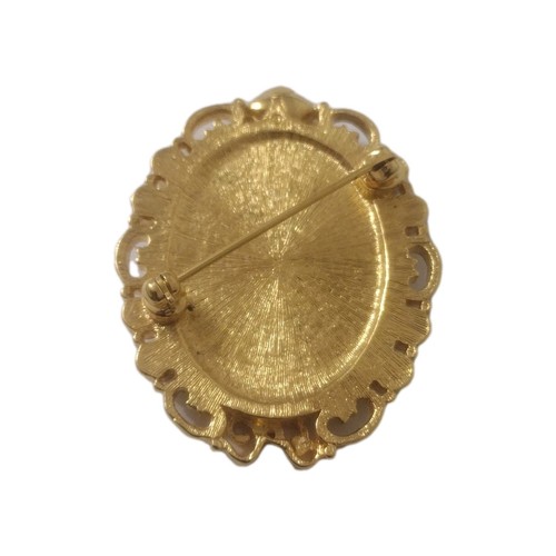 Broche prendedor vintage Avon President Club metal dorado/dama victoriana estrás - Imagen 4 de 4