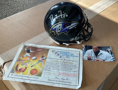 RAY LEWIS AUTHENTIC SIGNED MINI-HELMET = BALTIMORE RAVENS  RIDDELL HELMET