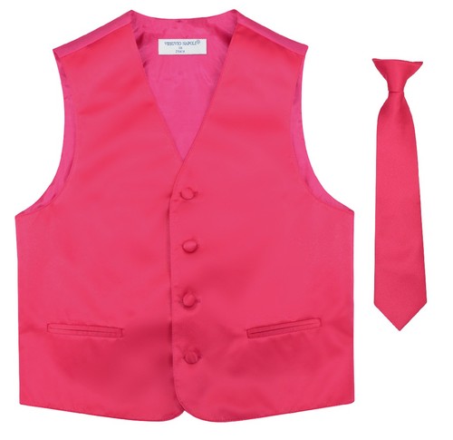BOY'S Dress Vest & NeckTie Solid HOT PINK FUCHSIA Color Neck Tie Set Size 10 - Picture 2 of 3