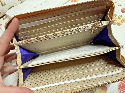 deux lux gold shimmer quilted zip around wallet used nice 8'' long full zip - Picture 9 of 13