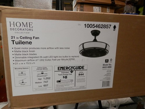 Home Decorators Collection AK83-MBK Tuilene 21 in. Matte LED Black Ceiling Fan - Picture 7 of 8