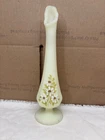 Vintage Fenton Uranium custard glass swung vase hand painted blown GLOWS UV