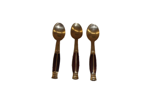 Juego de 3 cucharas vintage de latón y madera hechas en Tailandia - Imagen 1 de 6