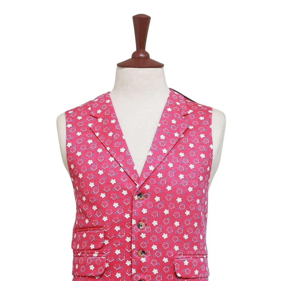 Chaleco Para Hombres 44R Floral Rosa Blanco Algodón Solapa Chaleco Formal Boda Fiesta Foto 4 de 4