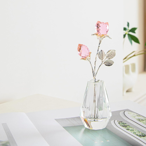 Kristall rosa Tulpen Figur Sammlerstück, kleines Glas Rosen Dekor, rosa Rose mit  - Bild 5 von 12