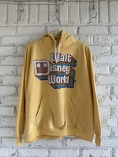 Vintage Style Walt Disney World Hoodie- Size XL-Yellow Sweatshirt Retro Logo 70s