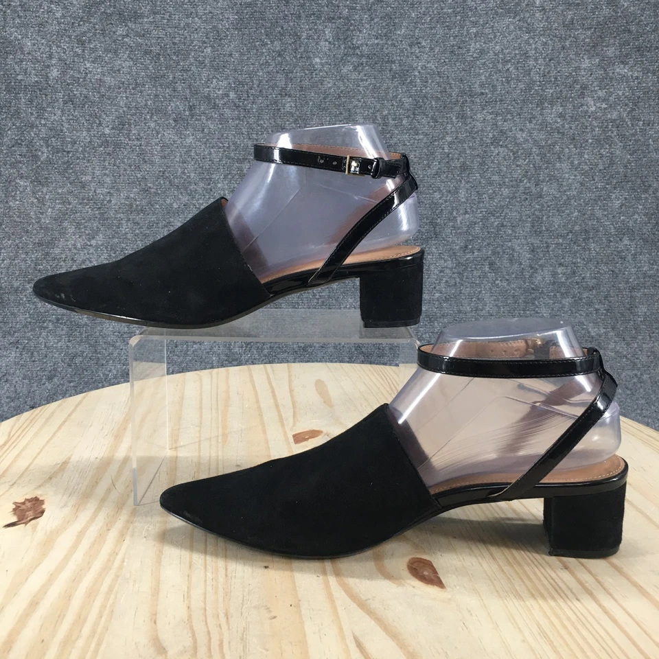Sandalias Calvin Klein para mujer 9 Ginetta correa al tobillo tacón de cuero negro mula Foto 2 de 4