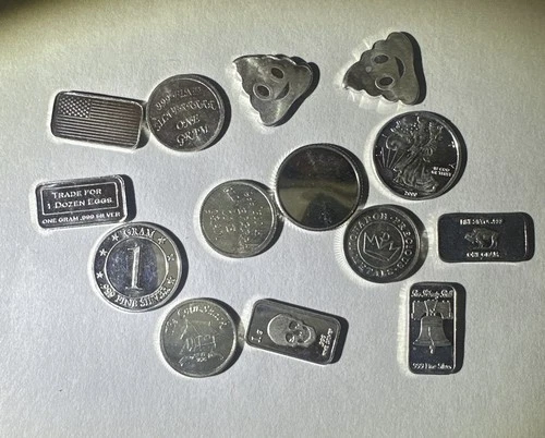 Lot Of 14 ( 1 Gram Bars ) .999 Fine Silver Bars Mixed Designs