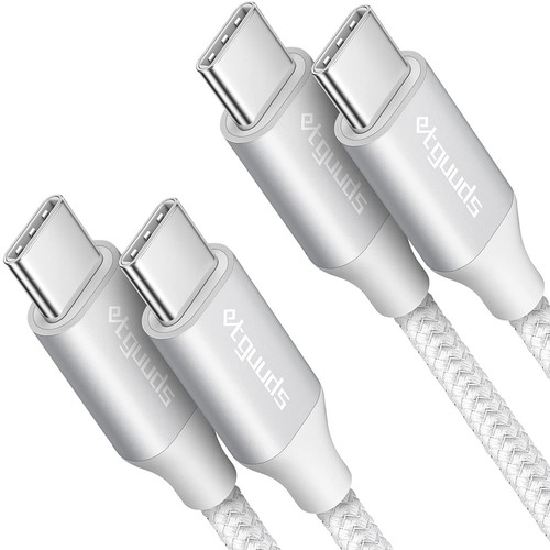 etguuds White Long USB C to C Cable 10ft, 2-Pack, 60W USBC - 第 1/8 張圖片