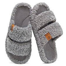 EverFoams Women's Fuzzy Memory Foam Slippers Indoor House Shoes Gray 9-10 US