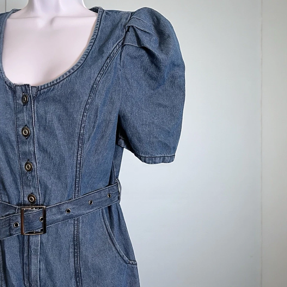 Jessica Simpson Jumpsuit - Size M. Denim. Puff Sleeves. Scoop Neckline. - Image 3 of 4