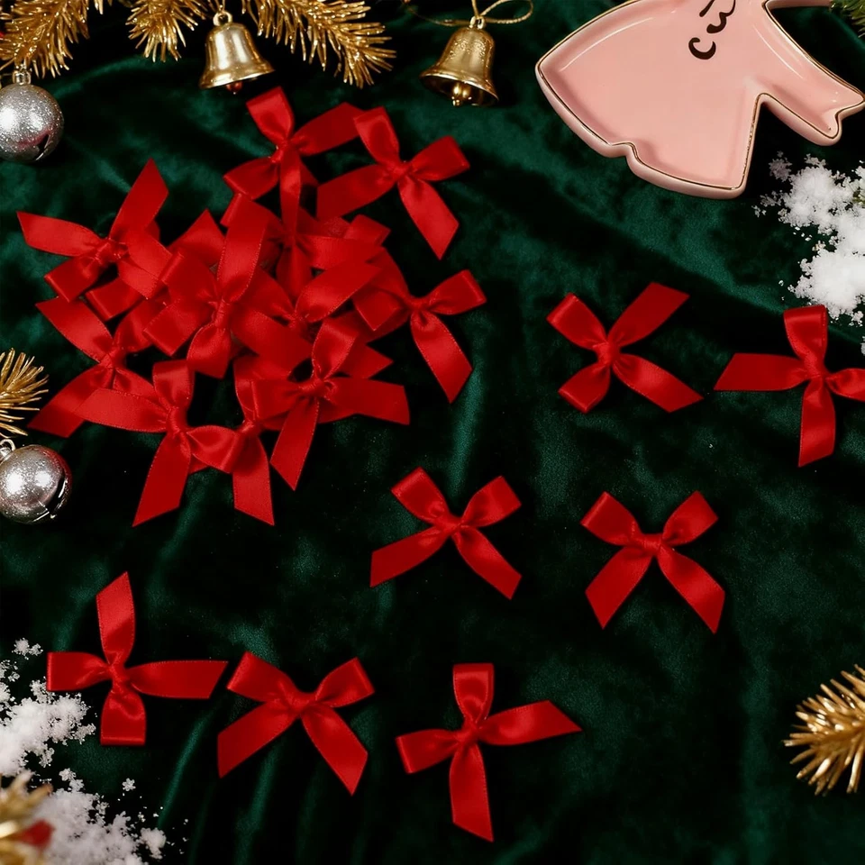 60 Kleine Rote Schleifen Bastel Deko Hochzeit Geschenk Kuchen - Bild 4 von 4