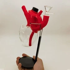 6 Inch Human Heart Themed Glass Bong, Silicone Hookah Water Pipe with Long Tube