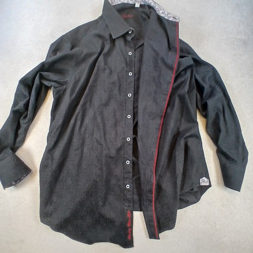 Robert Graham Shirt Men's Large Black Paisley Long Sleeve Flip Cuff Woven Sz 1XL - Picture 3 of 16