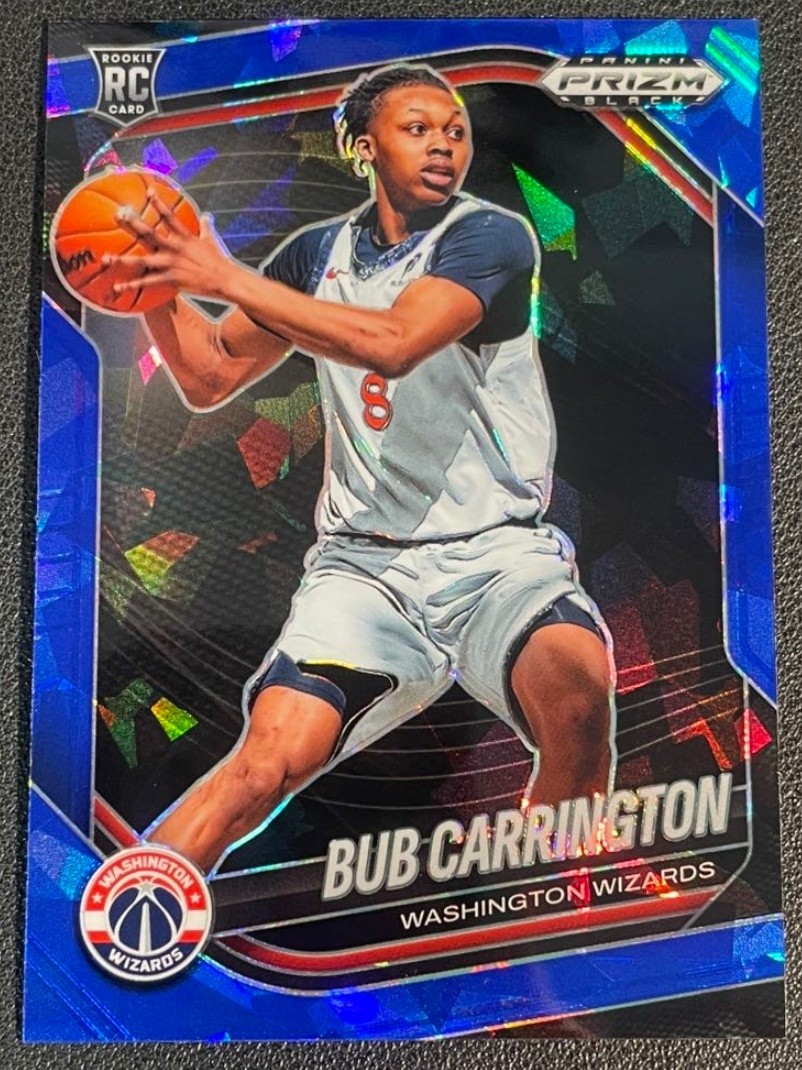 Bub Carrington 2024-25 Panini Prizm Black Blue Cracked Ice Prizm 032/125 RC #92