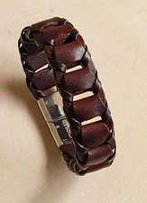 Genuine Leather Biker Bracelet With Magnetic Clasp Brown Leather 8.25" Bracelet