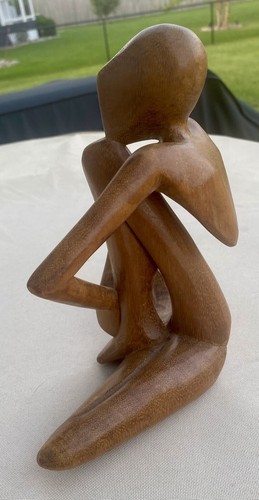 Abstrakte Yoga/Indonesische Skulptur aus Holz und denkende Person Kunst aus Holz 8 Zoll hoch - Bild 13 von 15