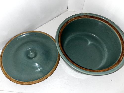 Cazuela cubierta de cerámica Monmouth EE. UU. de colección vajilla ladrillo verde azulado claro 8"x3,5" - Imagen 3 de 7