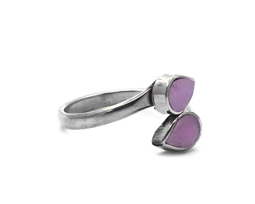 Mini Lágrima Doble Hoja Piedra Ajustable Plata Metal Anillo Hecho a Mano Joyería - Imagen 18 de 28