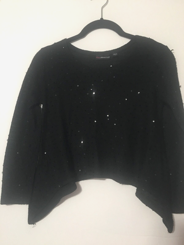 Miss Understood Top Girls Large Black Embellished Asymmetrical Hem Shirt - Picture 2 of 10