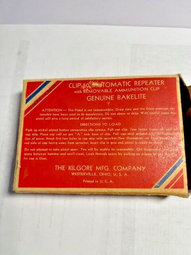 #2155 - 1930's Kilgore "Clip 50" Cap Gun Pistol - Bakelite- Near Mint W/Box - Picture 7 of 12