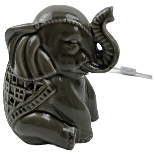 Gray Elephant Ceramic Corded Night Light and Wax Melt Lucky Trunk Up Sitting 6" - Picture 4 of 11