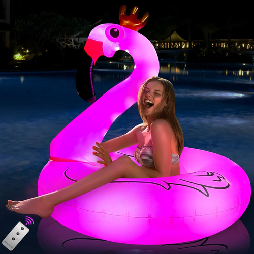42" Aufblasbare Flamingo Pool Schwimmlichter Solarbetrieben Flamingo Schwimmschlauch Ringe - Bild 10 von 12