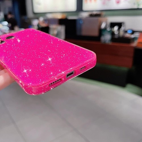 Hot Pink Glitter Bling iPhone 14 Case Slim Shockproof Silicone Sparkly - 第 7/18 張圖片