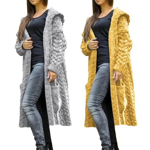 Womens Winter Warm Cardigan Coat Outwear Long Sleeve Jacket Hooded Knit Sweater - Picture 13 of 29