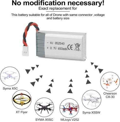 3.7V 650mAh LiPo Battery +USB Charger For RC Drone Syma X5 Serial UAV Drone - Picture 14 of 29