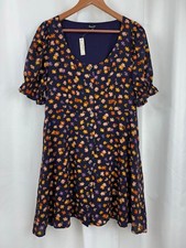 Madewell Smock-Sleeve Button Front Mini Dress - Happy Hibiscus Floral Print Sz 8