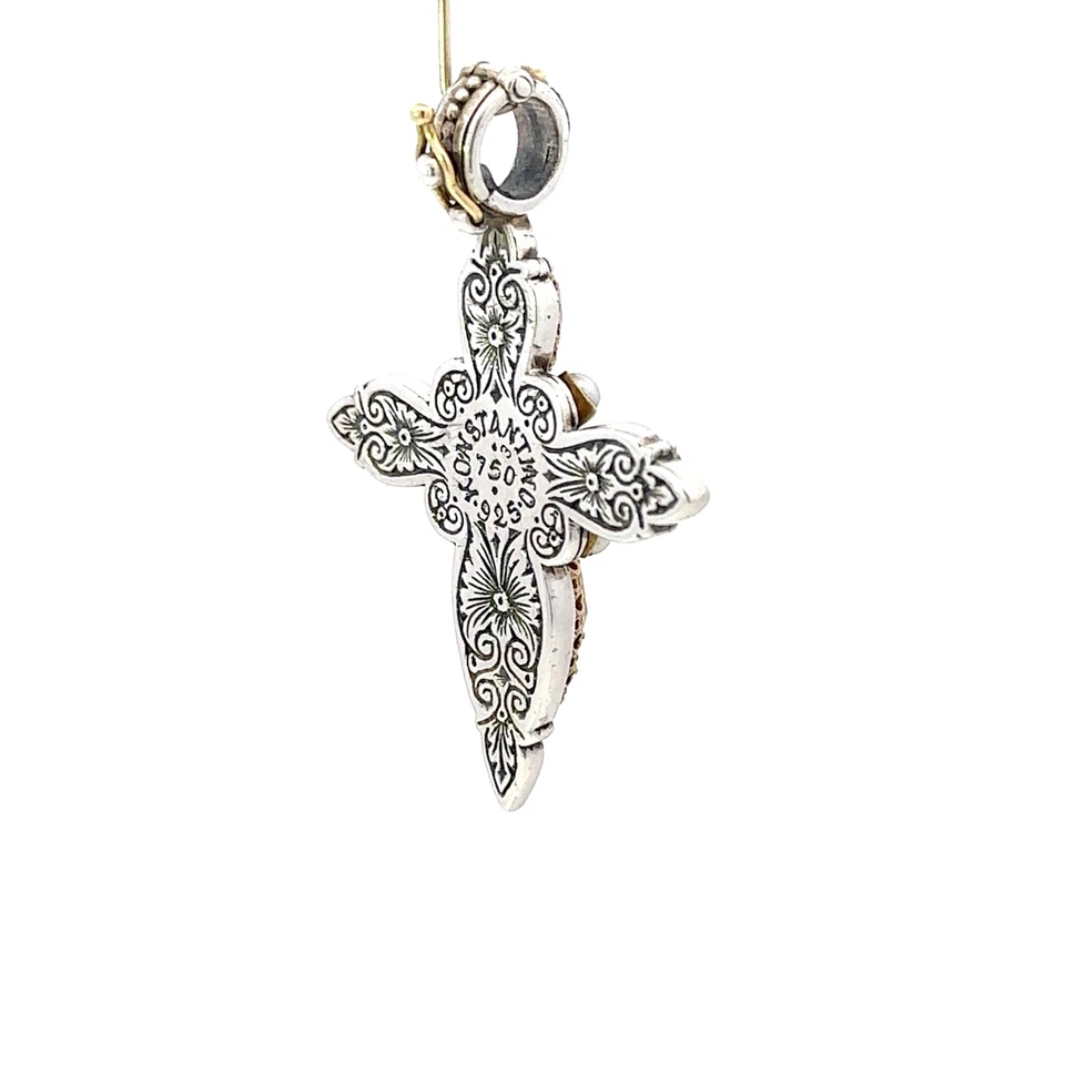 Colgante Cruz Konstantino Perla Calcedonia Rosa Plata 925 Oro Amarillo 18k Foto 4 de 4
