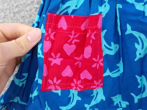 Sun Dress Toddler SZ 2T Sleeveless Blue w Red Pink Trim Ruffles Dolphins Hearts - Picture 2 of 11