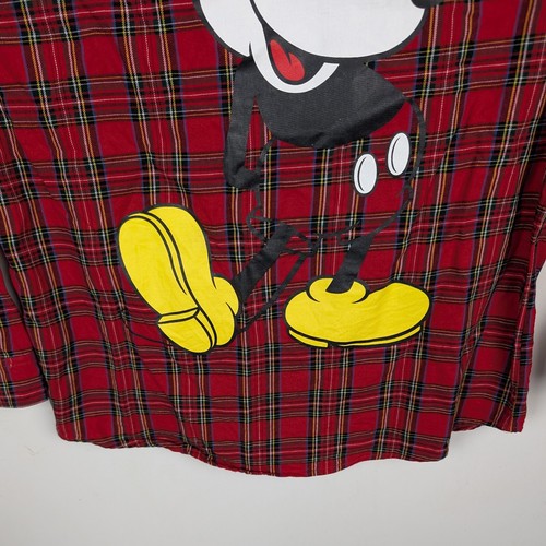 Disney Cakeworthy Mickey Red Plaid Flannel Button Up Long Sleeve Shirt Adult L - Picture 6 of 13