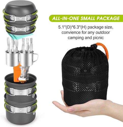 Camping Hiking COOKWARE MESS KIT Lightweight Pot Pan Mini Stove 16 Pcs - Picture 4 of 8