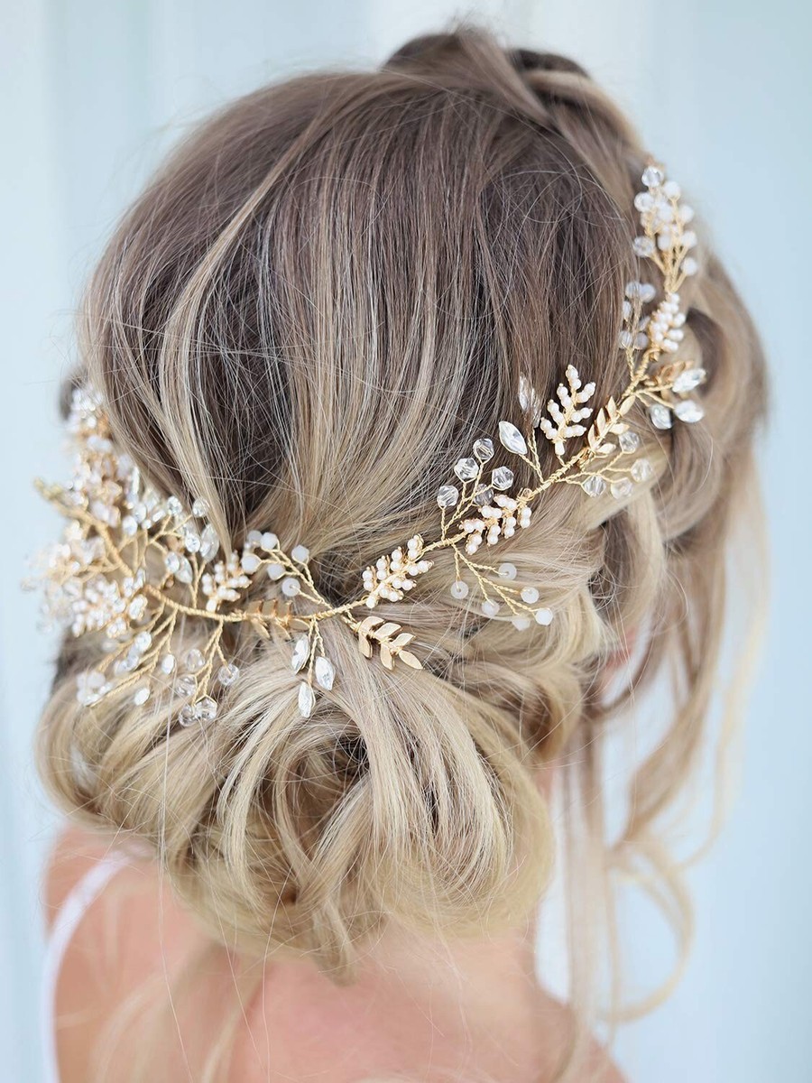 SWEETV Handmade Gold Rhinestone Wedding Headband, Bride  display picture 3