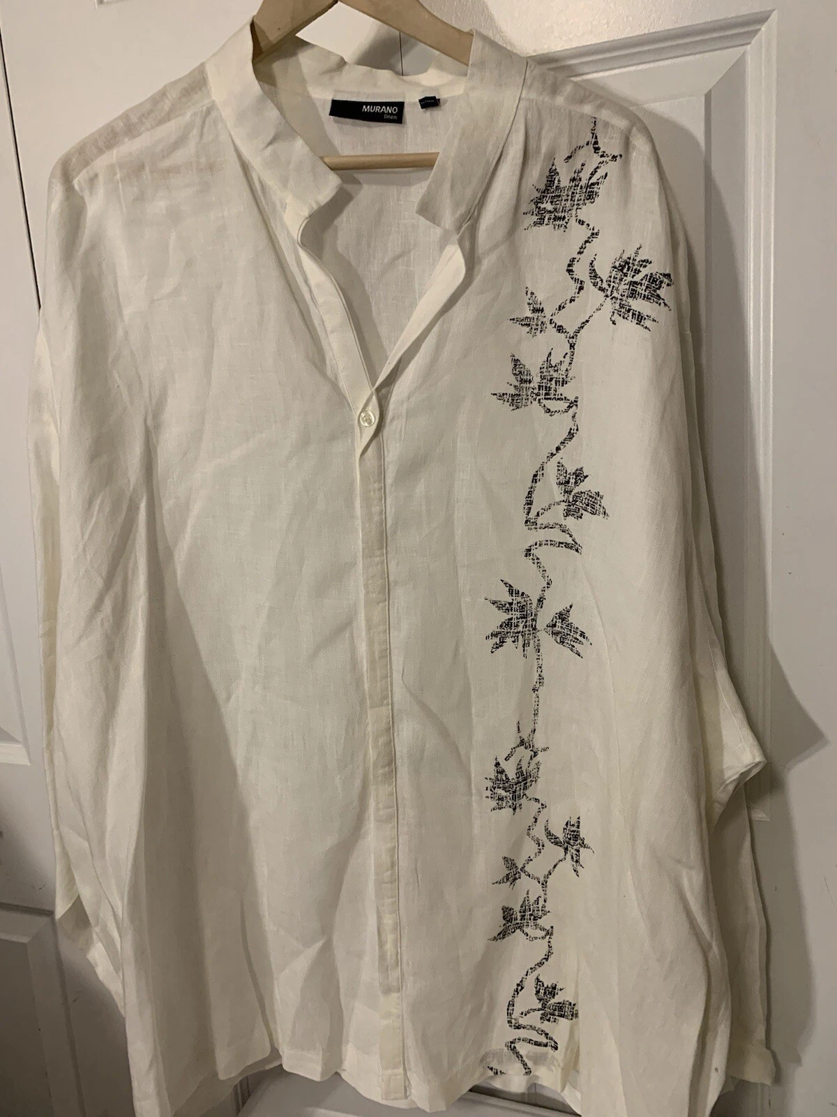 Murano Mens Sz 3XL LINEN long sleeve button front shirt White