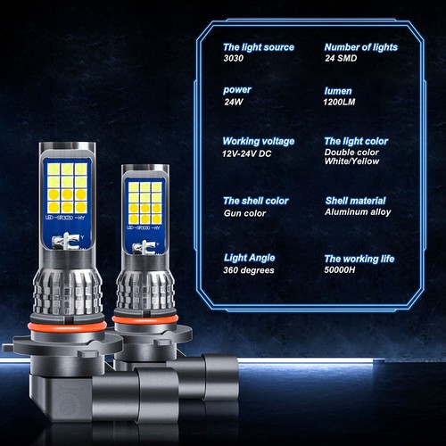 9005 HB3 LED Headlight Bulbs High Beam Dual Color White / Yellow 6000K Bright 2x - Picture 4 of 12
