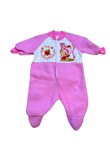 Vintage 80s Baby Strawberry Shortcake Fleece Footed One Piece 0-6 USA