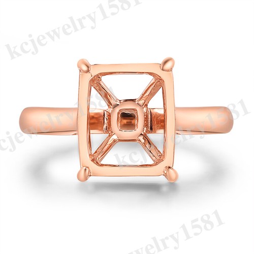 Solid 14K Rose Gold Semi Mount Ring Emerald/Cushion/Radiant 10x8mm High Quality - Picture 8 of 10