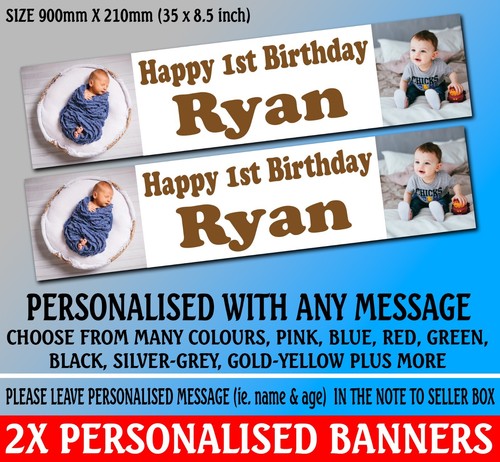 2x PERSONALISED PHOTO BANNER BANNERS BIRTHDAY CHRISTENING ANY EVENT PARTY EXPENS - Picture 33 of 46