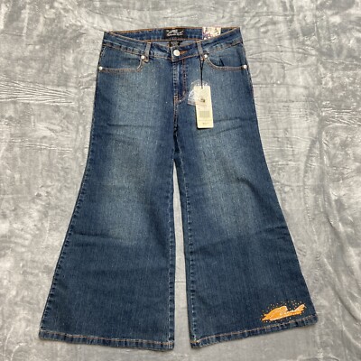 New Platinum Plush Wide Leg Bell Bottom Denim Capris Women s Size 7 Blue Denim