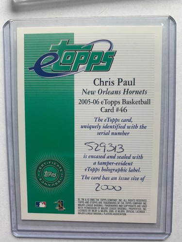 2005 E Topps CHRIS PAUL RC PSA 9 #/2000 - Picture 3 of 3