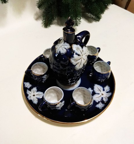 Vintage ukraine antique porcelain decanter with stopper, serwing bowl and 6 shot - Picture 7 of 21