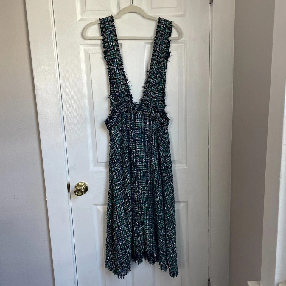 Delantal Zara Tweed Delantal Verde Metálico Flecos Midi Talla M Foto 4 de 4