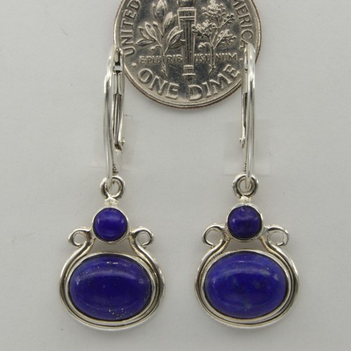 Natural Blue LAPIS LAZULI Drop Earrings 925 STERLING SILVER Leverback #6e - Picture 2 of 3