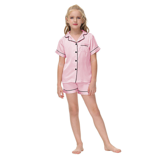 Pajama Set for Kids Baby Boy Girl Button-up Silk Pajama Sleepwear Nightwear PJS - Picture 11 of 20