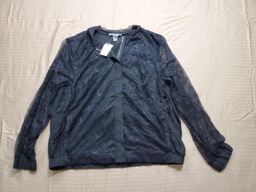 Kate & Mallory Chiffon & Lace 2 Pockets Zip Front Pleated Jacket Size XL Black