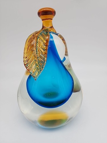 Seguso - Murano - italiano soplado a mano carcasa de vidrio azul pera y ámbar - Imagen 9 de 13
